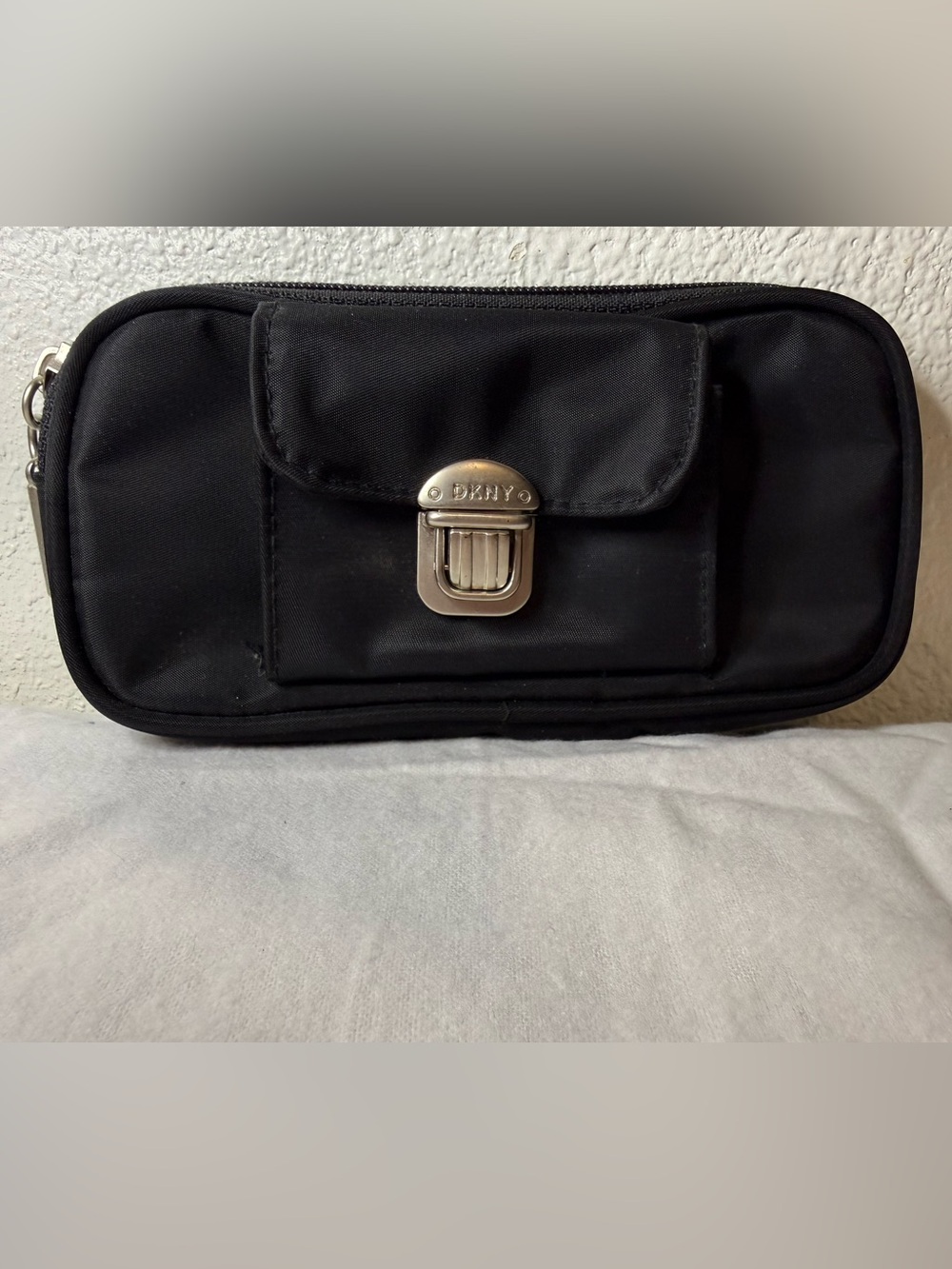DKNY Black Nylon Travel Organizer Cosmetic Bag Zip Pouch